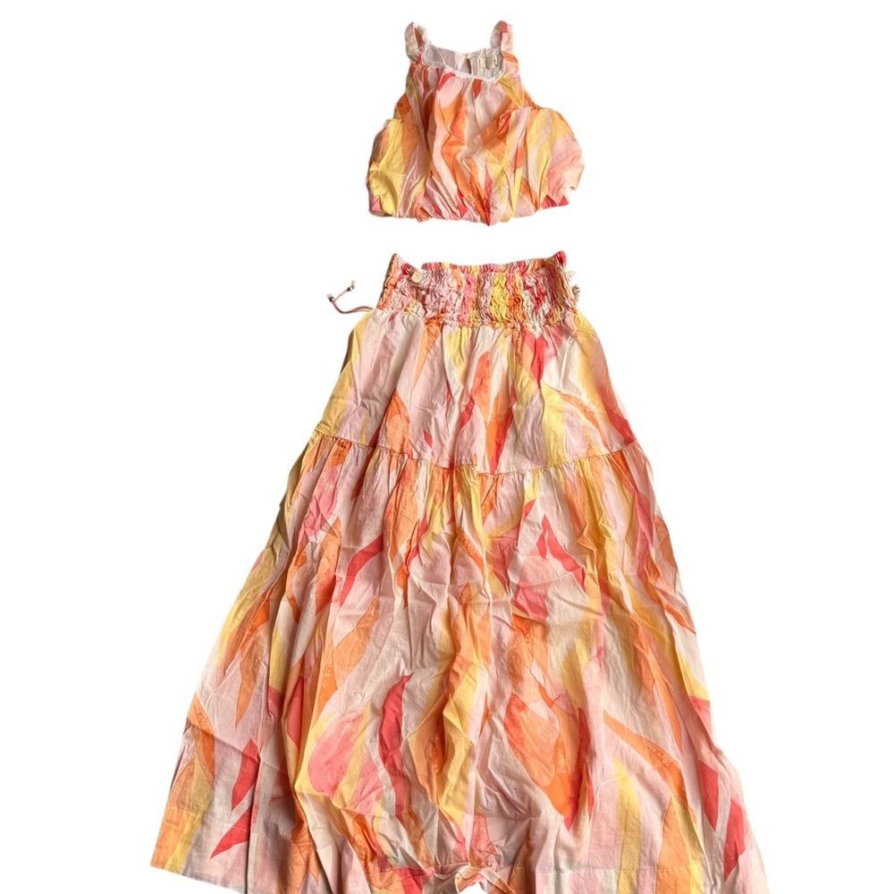 Elan Coral Print Amalfi Crop Halter Top & Smocked Skirt Set S - Picture 2 of 11